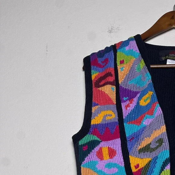 BS Collection Handmade Sweater Vest Women M Tapestry Abstract Pima Cotton Peru - Picture 3 of 11